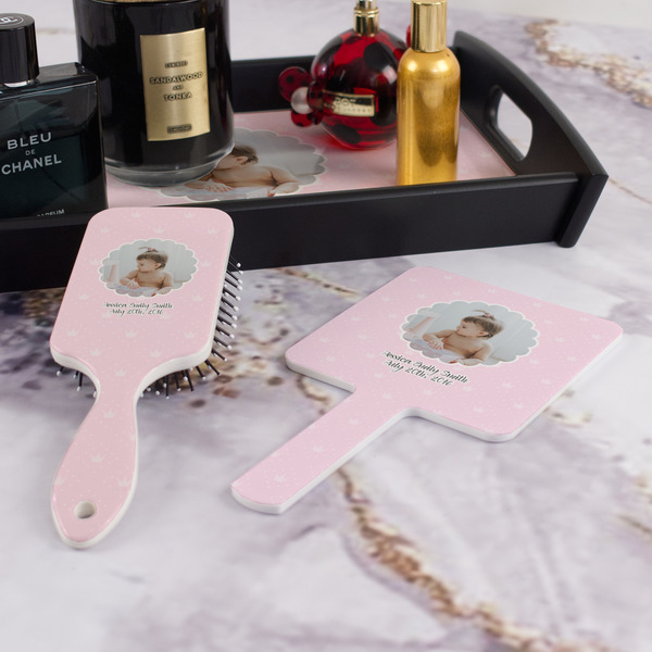 Baby Girl Photo Hair Brush and Hand Mirror - Bathroom Scene