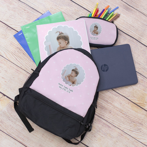 Baby Girl Photo Large Backpack - Black - With Stuff