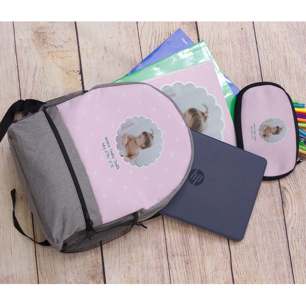 Baby Girl Photo Large Backpack - Gray - With Stuff