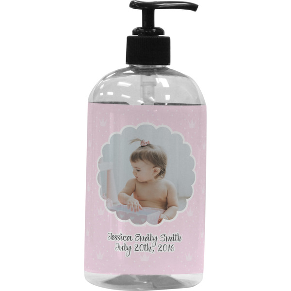 Custom Baby Girl Photo Plastic Soap / Lotion Dispenser (16 oz - Large - Black)