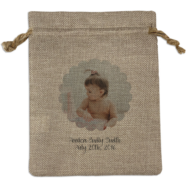 Custom Baby Girl Photo Medium Burlap Gift Bag - Front