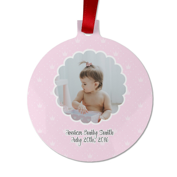 Custom Baby Girl Photo Metal Ball Ornament - Double Sided