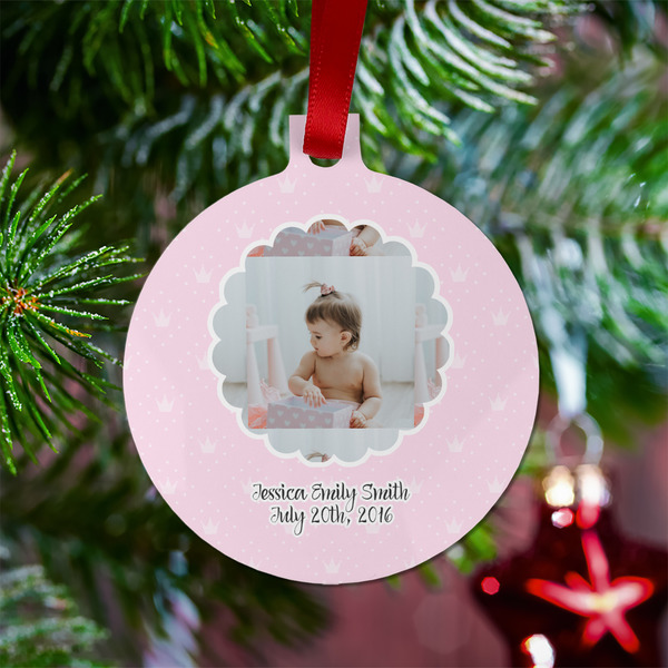 Baby Girl Photo Metal Ball Ornament - Lifestyle