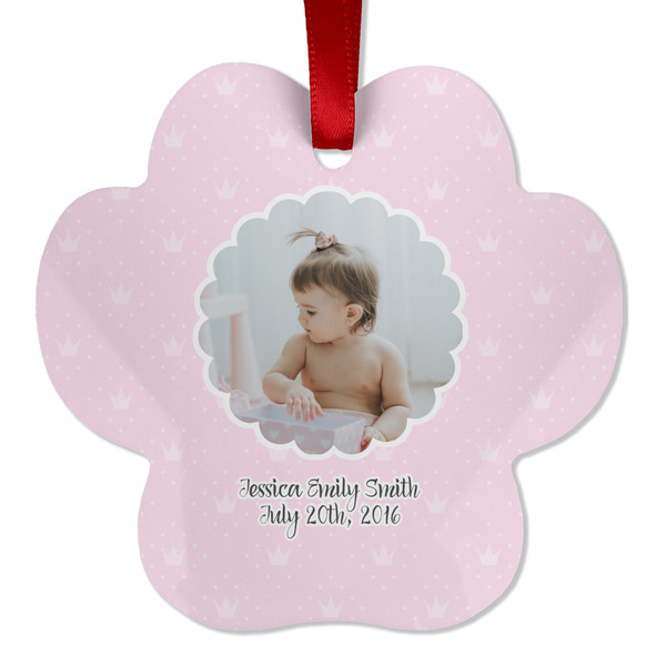 Custom Baby Girl Photo Metal Paw Ornament - Double Sided