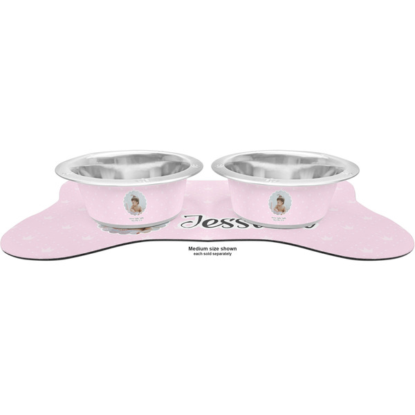 Baby Girl Photo Metal Pet Bowls - On Dog Bone Shaped Mat