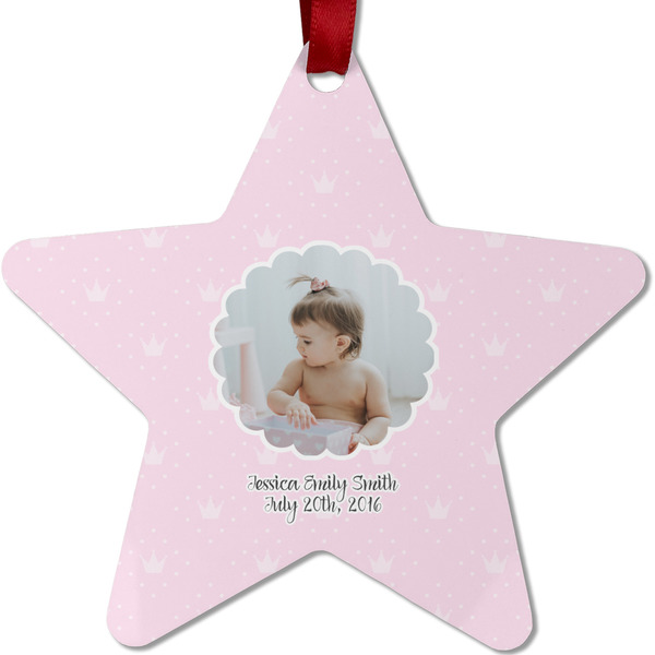 Custom Baby Girl Photo Metal Star Ornament - Double Sided