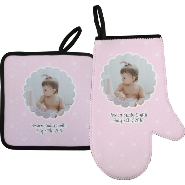 Custom Baby Girl Photo Right Oven Mitt & Pot Holder Set