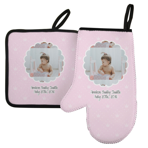 Custom Baby Girl Photo Left Oven Mitt & Pot Holder Set
