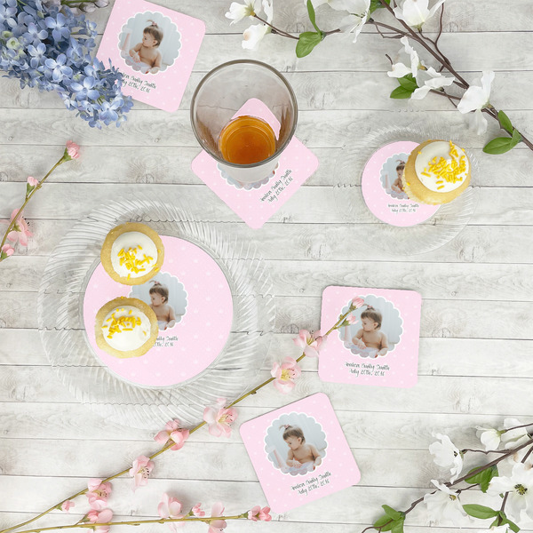 Baby Girl Photo Paper Coasters - In Context