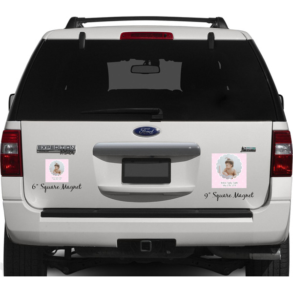 Baby Girl Photo Personalized Square Car Magnets on Ford Explorer