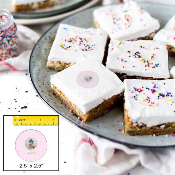 Baby Girl Photo Printed Icing Circle - Medium - In Context