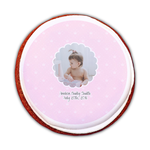 Baby Girl Photo Printed Icing Circle - Medium - On Cookie