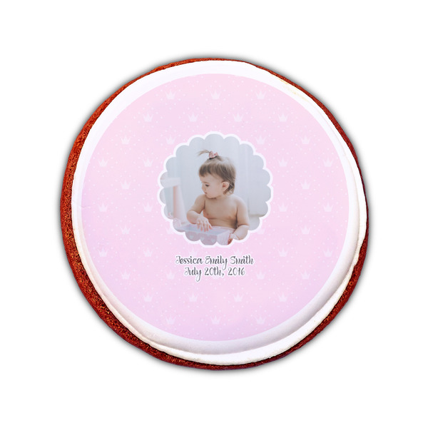 Baby Girl Photo Printed Icing Circle - Small - On Cookie