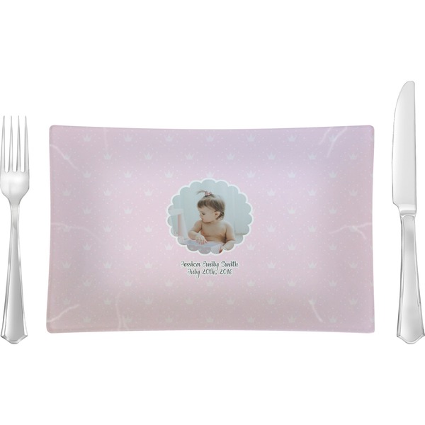 Custom Baby Girl Photo Rectangular Glass Lunch / Dinner Plate - Single or Set (Personalized)