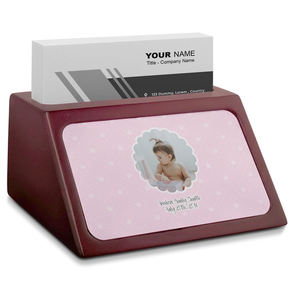 Custom Baby Girl Photo Red Mahogany Business Card Holder (Personalized)