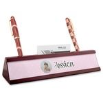 Baby Girl Photo Red Mahogany Nameplate with Business Card Holder (Personalized)