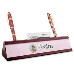 Baby Girl Photo Red Mahogany Nameplate with Business Card Holder (Personalized)