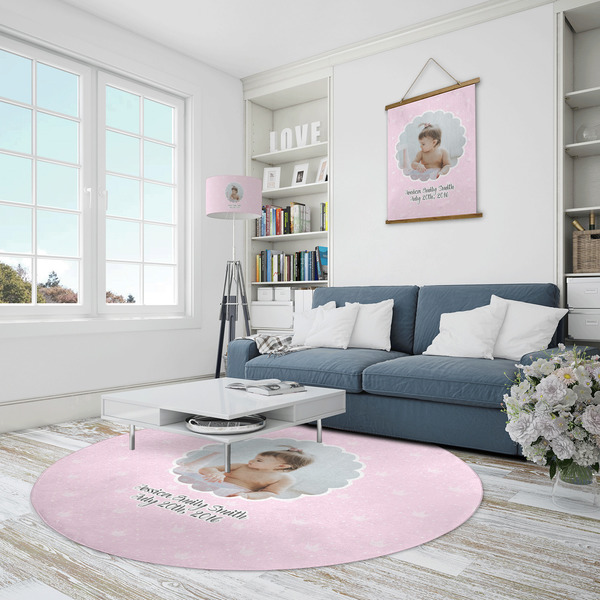 Baby Girl Photo Round Area Rug - IN CONTEXT