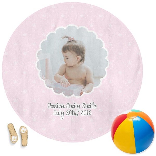Custom Baby Girl Photo Round Beach Towel (Personalized)