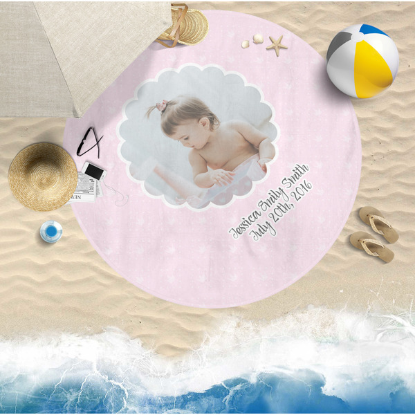 Baby Girl Photo Round Beach Towel Lifestyle