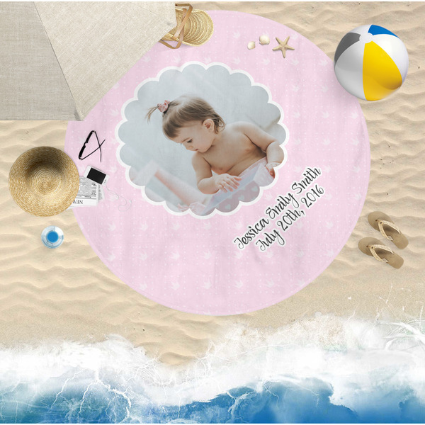 Baby Girl Photo Round Beach Towel Lifestyle