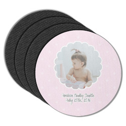 Baby Girl Photo Round Rubber Backed Coasters - Set of 4 (Personalized)