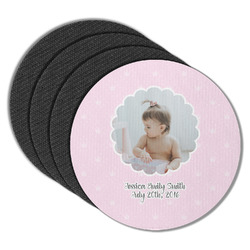 Baby Girl Photo Round Rubber Backed Coasters - Set of 4 (Personalized)
