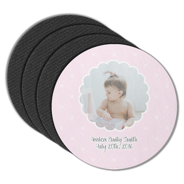 Custom Baby Girl Photo Round Rubber Backed Coasters - Set of 4 (Personalized)