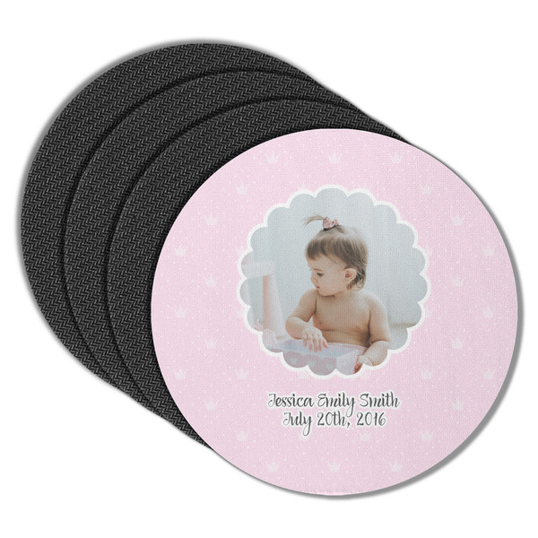 Custom Baby Girl Photo Round Rubber Backed Coasters - Set of 4 (Personalized)
