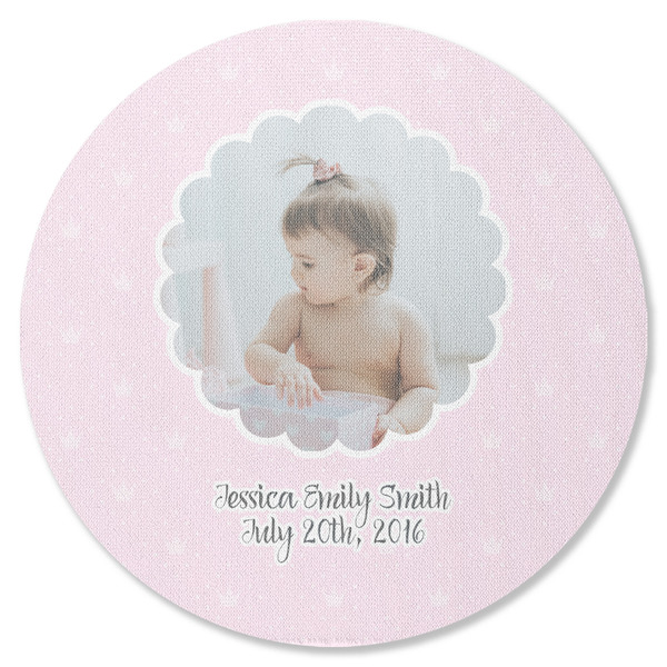 Custom Baby Girl Photo Round Rubber Backed Coaster (Personalized)