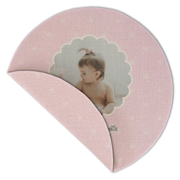 Baby Girl Photo Round Linen Placemats - Front (folded corner double sided)