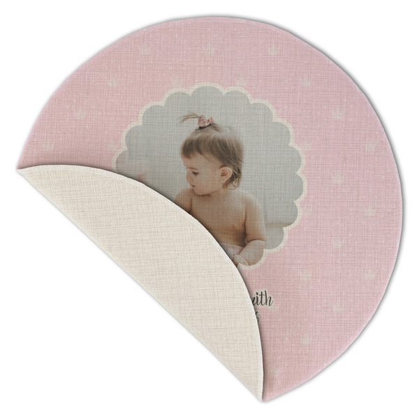 Baby Girl Photo Round Linen Placemats - Front (folded corner single sided)