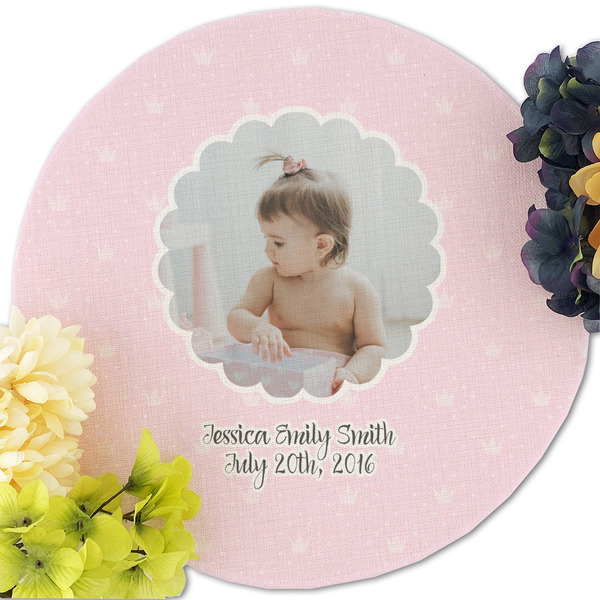 Baby Girl Photo Round Linen Placemats - Front (w flowers)