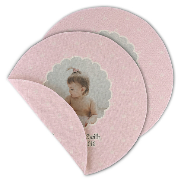 Custom Baby Girl Photo Round Linen Placemat - Double Sided