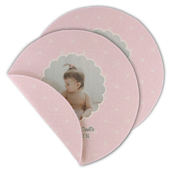 Baby Girl Photo Round Linen Placemats - MAIN (Double-Sided)