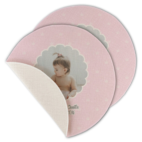 Custom Baby Girl Photo Round Linen Placemat - Single Sided - Set of 4
