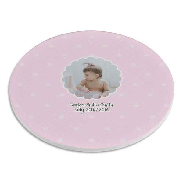 Baby Girl Photo Round Stone Trivet - Angle View