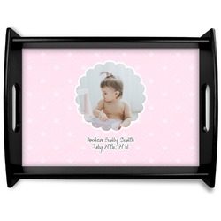 Baby Girl Photo Black Wooden Tray - Large (Personalized)