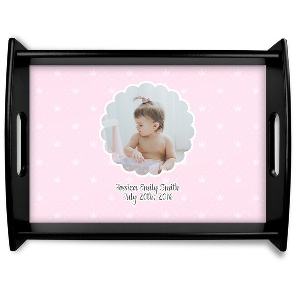 Custom Baby Girl Photo Black Wooden Tray - Large (Personalized)