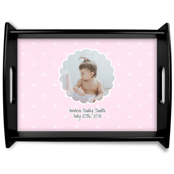 Custom Baby Girl Photo Black Wooden Tray - Large (Personalized)