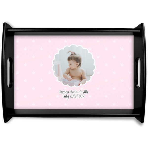 Custom Baby Girl Photo Black Wooden Tray - Small (Personalized)