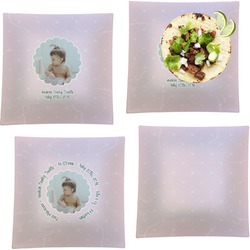 Baby Girl Photo Set of 4 Glass Square Lunch / Dinner Plate 9.5" (Personalized)