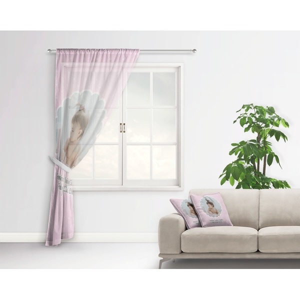 Baby Girl Photo Sheer Curtain With Window and Rod - in Room Matching Pillow