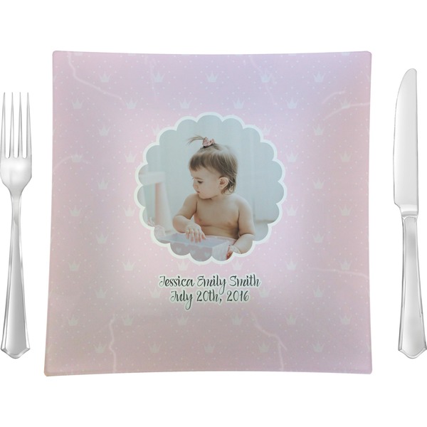 Custom Baby Girl Photo 9.5" Glass Square Lunch / Dinner Plate- Single or Set of 4 (Personalized)