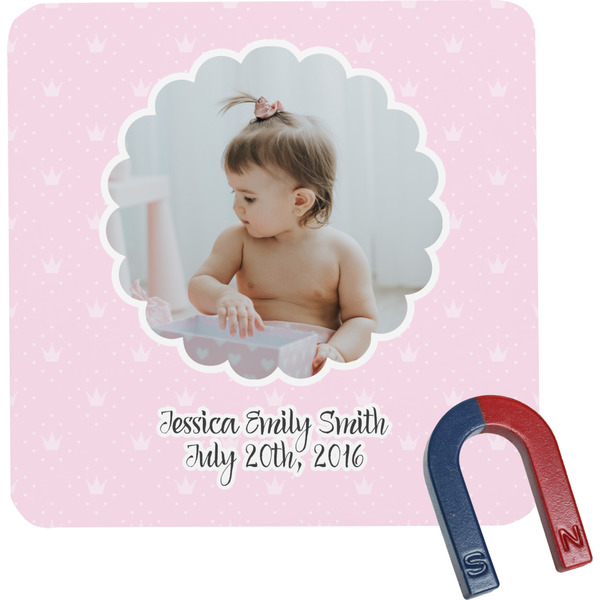 Custom Baby Girl Photo Square Fridge Magnet (Personalized)