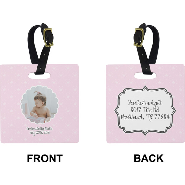 Baby Girl Photo Square Luggage Tag (Front + Back)