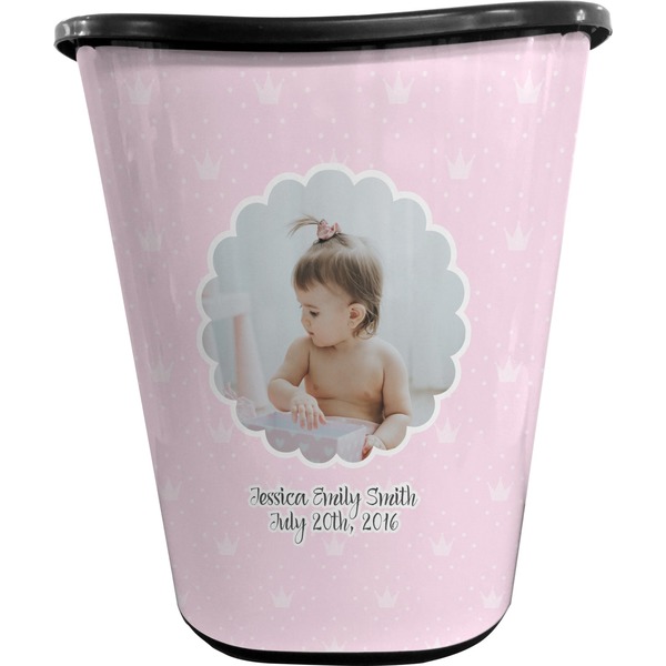 Custom Baby Girl Photo Waste Basket - Single Sided (Black) (Personalized)