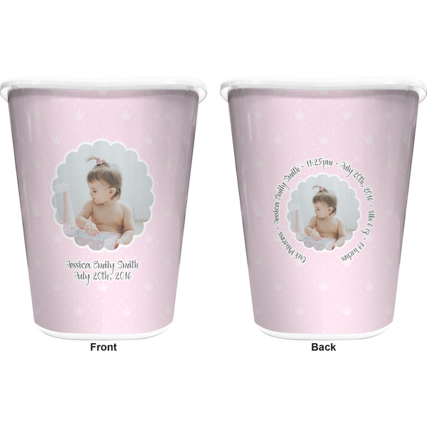 Baby Girl Photo Trash Can White - Front and Back - Apvl