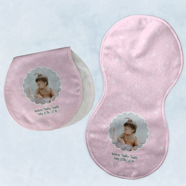 Custom Baby Girl Photo Burp Pads - Velour - Set of 2
