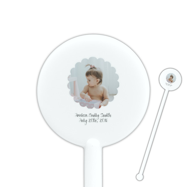 Custom Baby Girl Photo 5.5" Round Plastic Stir Sticks - White - Single Sided
